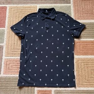 H&M Polo Shirt Men Size S Palm Tree Print Black and Grey